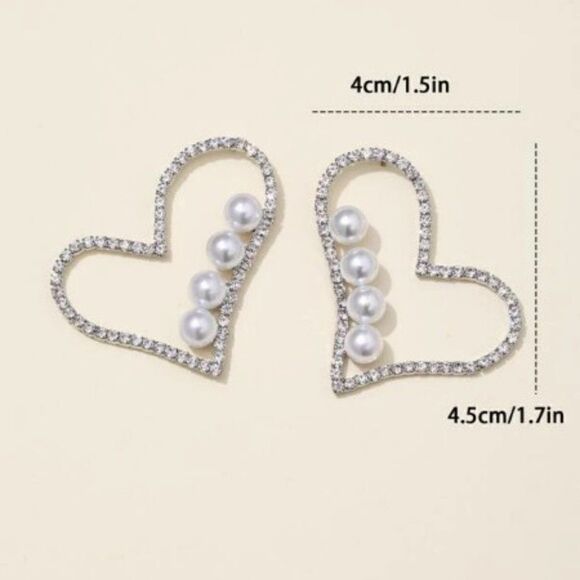 SILVER HEART PEARL EARRINGS  - Picture 4 of 5